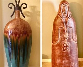 31" Decorative Vase; 36" Metal Monk