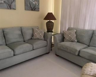 LaZBoy seafoam ultrasuede sofa and loveseat