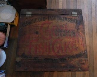 Old Advertising Cod Fish Cake Wooden Store Box