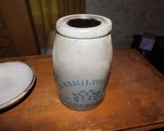 Hamilton Stoneware Cobalt Decorated Wax Seal Jar(Greensboro, Pa.)