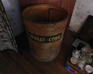 Large Old Wheat n Corn Advertising Store Barrel 
