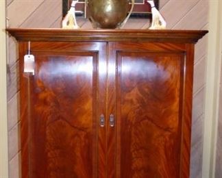 Flame mahogany armoire, Whippet print & figurines