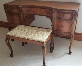 Antique French Provincial Desk Vanity and Bench