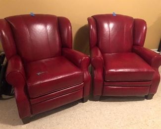 Pair Red Barca Leather Recliner Lounge Chairs $250 each