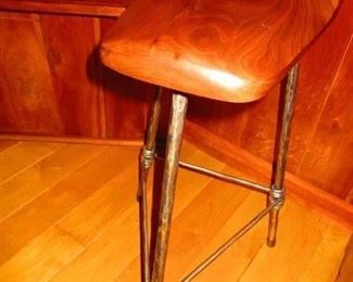 Artisan made iron and wood stool