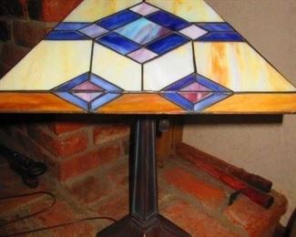 Arts and crafts style leaded glass lamp