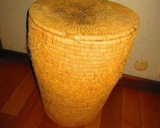 Large hand-woven basket with lid