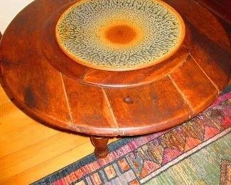 Vintage table was studio pottery insert