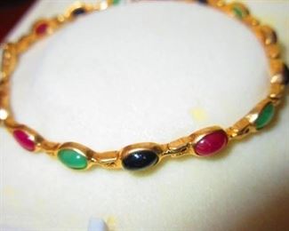 14 karat gold bracelet with multi gem tourmaline cabochons 