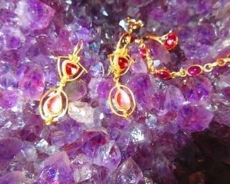 Pair of 18kt and 22kt gold and pink tourmaline earrings
