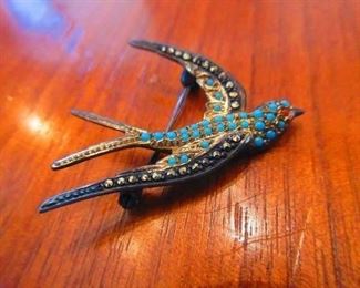 Sterling pin with marcasite and turquoise