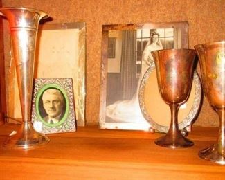 Group of Sterling frames, vases and goblets