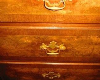 Detailed hardware on late eighteenth and early nineteenth century chest of drawers