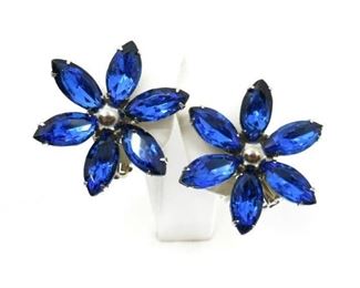 BRILLIANT ROYAL BLUE NAVETTE FLOWER EARRINGS