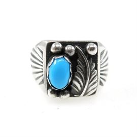 NATIVE AMERICAN B.L. STERLING TURQUOISE RING