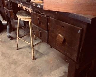 Old wood workbench/drawers