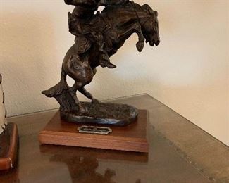 Bronco Buster 9" Statue by Frederic Remington Wood Base Chesapeake Reproduction
