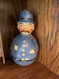 Antique Paper Mache Composition Roly Poly Police Man
