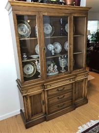 MATCHING CHINA CABINET TO DINING TABLE AND CHAIRS. FRUITWOOD, VERY GOOD CONDITION.