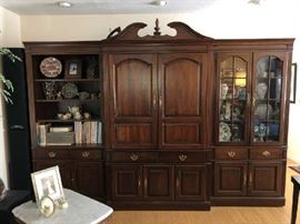 THREE PIECE ENTERTAINMENT WALL UNIT BY Pennsylvania HOUSE. EXCELLENT CONDITION. YOUR ELECTRONICS GO IN CENTER SECTION. SIDES ARE FINISHED SO PIECES CAN BE ASSEMBLED AND USED IN MANY DIFFERENT WAYS/ OR EVEN DIFFERENT ROOMS.