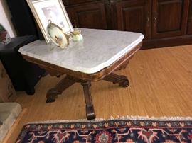 RECTANGULAR VICTORIAN WALNUT PARLOR TABLE CUT DOWN TO COFFEE TABLE HEIGHT. VERY GOOD CONDITION.