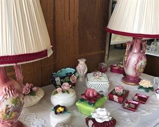 Vintage Hand Painted Lamps, Porcelain Hand Painted Limoges and Jewelry Boxes