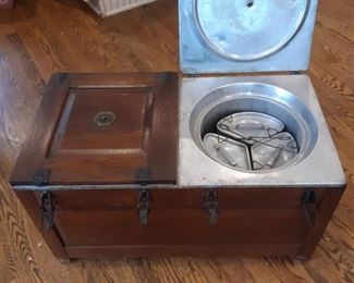 Antique oak portable cooler ice chest