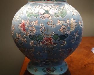 Asian Floral pottery lamp