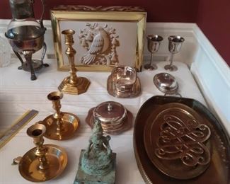 Brass candle sticks and trays