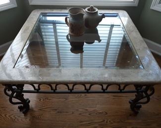 Wrought iron and glass coffee table