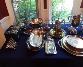 Collection of silver plate serving pieces