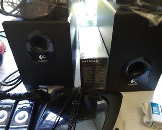 Office supplies and Logitech speakers