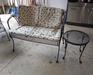 Wrought Iron Loveseat & Side Table