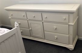 Queen Pottery Barn Bed, Broyhill Dresser w Mirror and 2 Nightstands, Beautyrest Mattress and BS