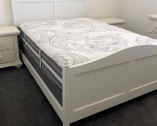 Queen Pottery Barn Bed, Broyhill Dresser w Mirror and 2 Nightstands, Beautyrest Mattress and BS