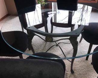 7 PC DINING SET W/ GLASS TABLE TOP & 6 UPHOLSTERED CHAIRS