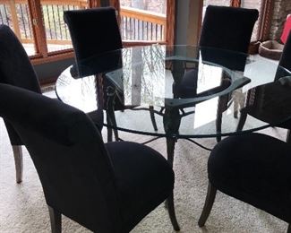 7 PC DINING SET W/ GLASS TABLE TOP & 6 UPHOLSTERED CHAIRS
