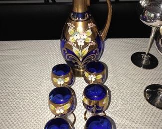 BOHEMIAN GLASS GOBLETS AND PITCHER