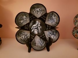 17th Century Limoges polychrome enamel fluted bowl from the Laudin school, the central grisaille plaque of the Virgin and Child