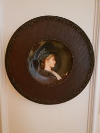 Pair of antique Dutch painting on porcelain plates, ca 1900 in period oak frames
