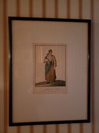 Framed etching entitled "Costume di Sorrento"