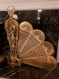 Brass peacock firescreen