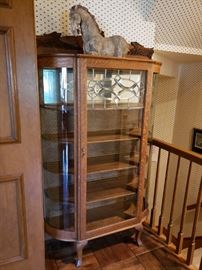 Antique American oak glass front display cabinet