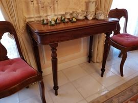 Antique English William IV mahogany turn around games table, late 1900's