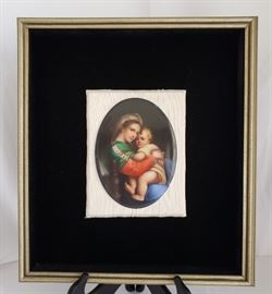 Framed Italian painting on porcelain