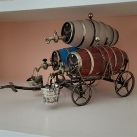 Silverplate and colored glass wine wagon