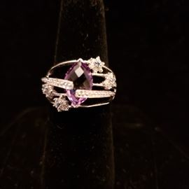 14k white gold amethyst and diamond ring