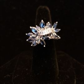 Platinum diamond and sapphire cocktail ring