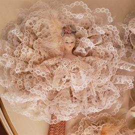 Hand made porcelain girl bust with lace trim hand mirror