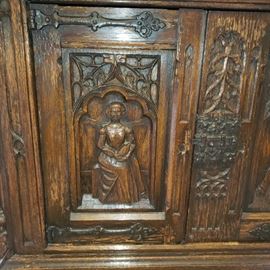 Close up of the French Gothic style cabinet